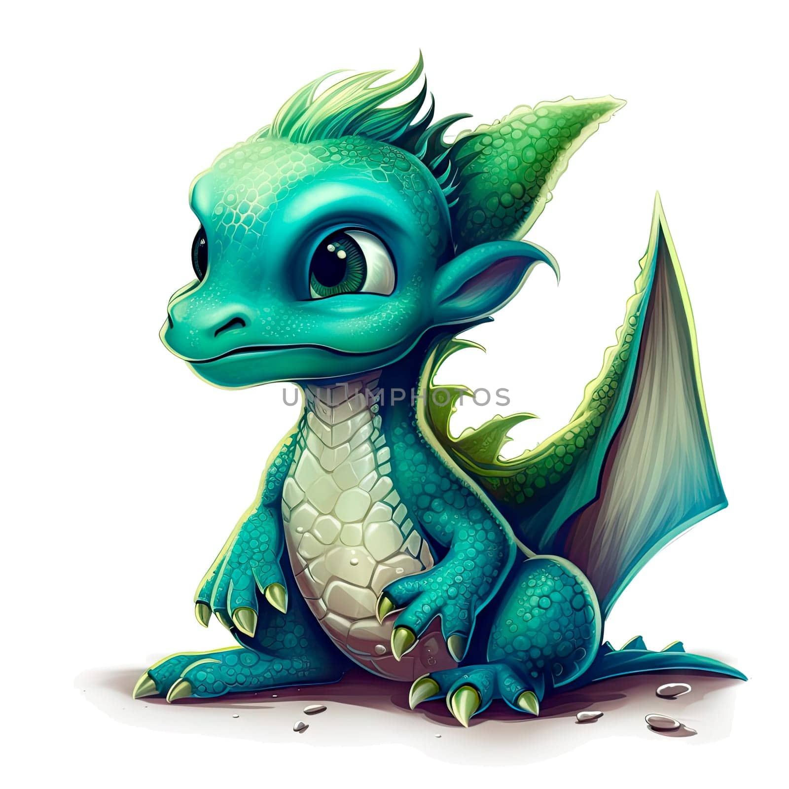Cute Dragon cartoon, Kawaii. Magic perfect for Nursery Wall children isolated on transparent background, baby shower card, t shirt. Ai generative