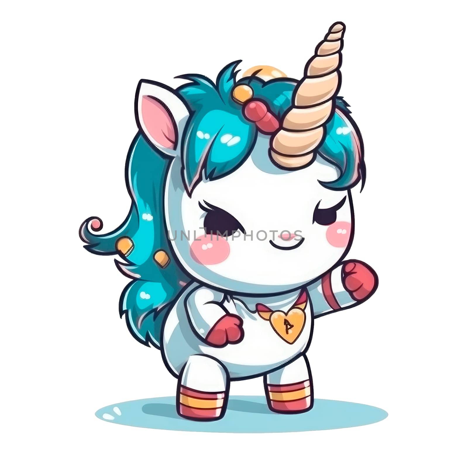 Cute Cartoon Baby Unicorn isolated on a transparent background. ideal for t-shirt prints, stickers, mugs, sublimation and scrapbooking paper. Ai generative