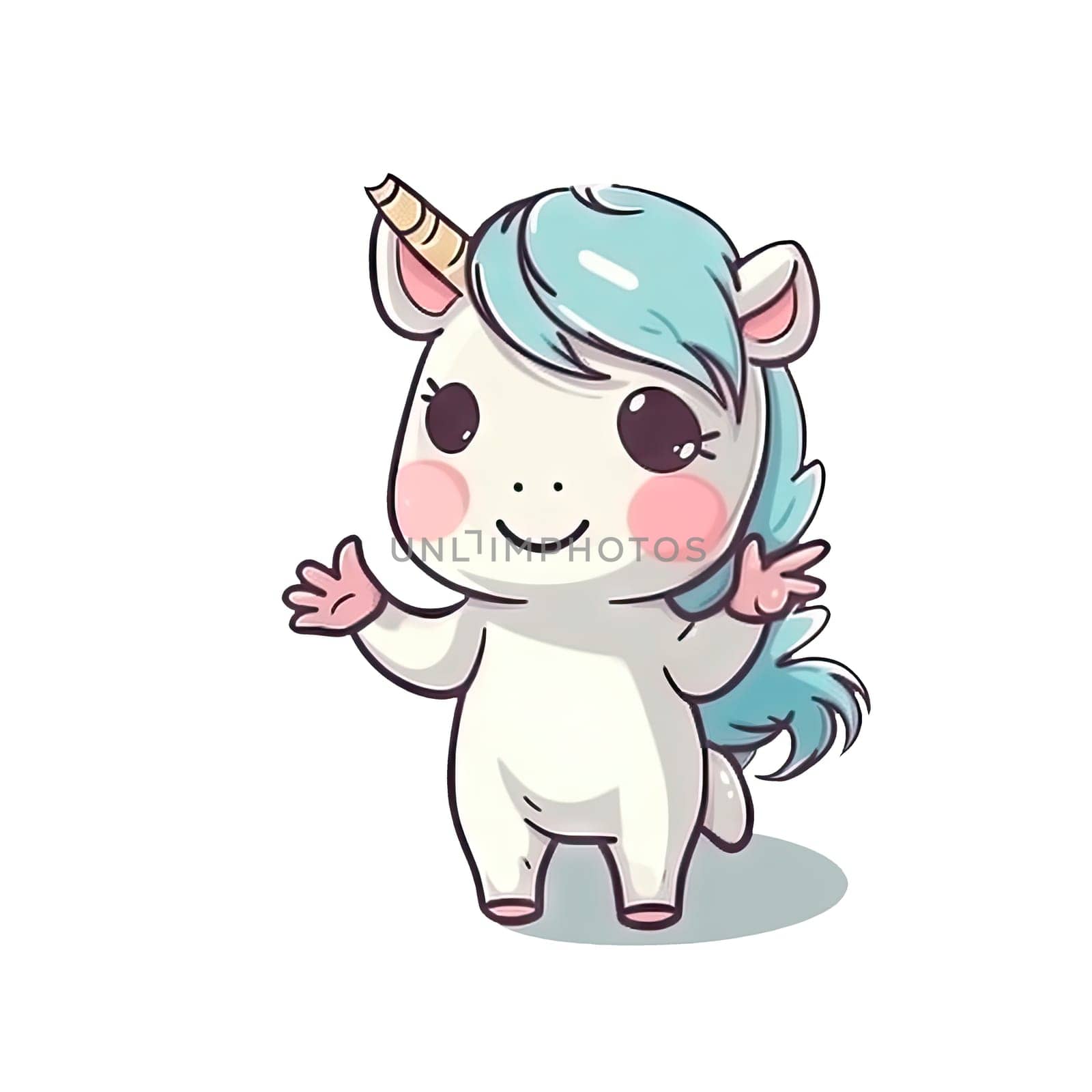 Cute Unicorn pony child princess angel animal, sweet pastel color. Doodle Nursery decoration, hand drawn. Perfect for kid greeting card, Print t shirt, fashion artworks. Ai generative