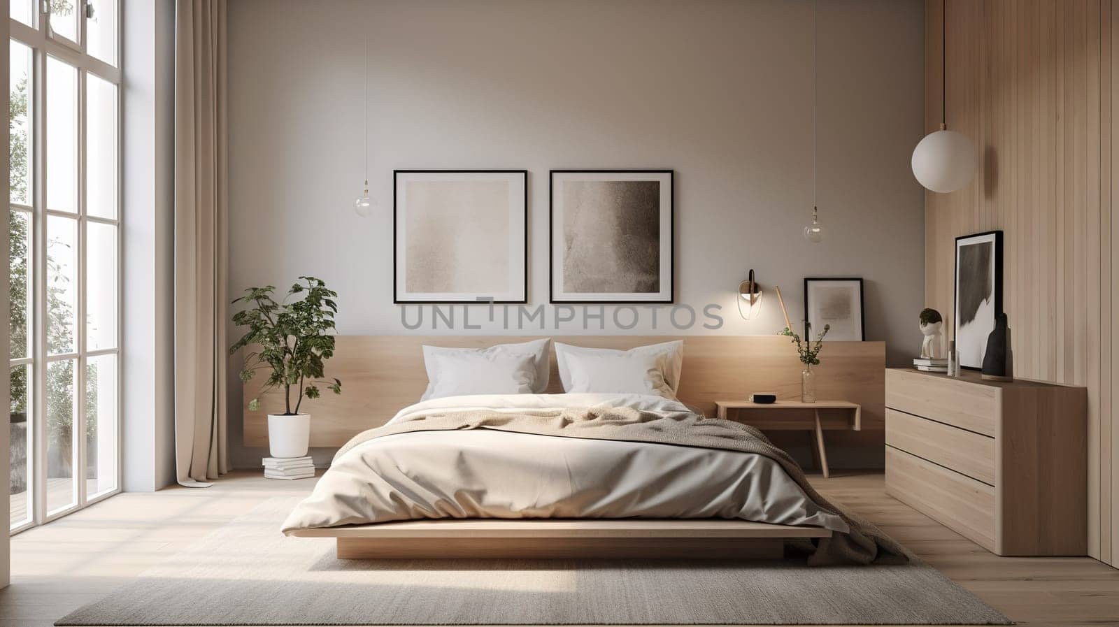 Minimalist and modern Bedroom - generative AI - AI generated