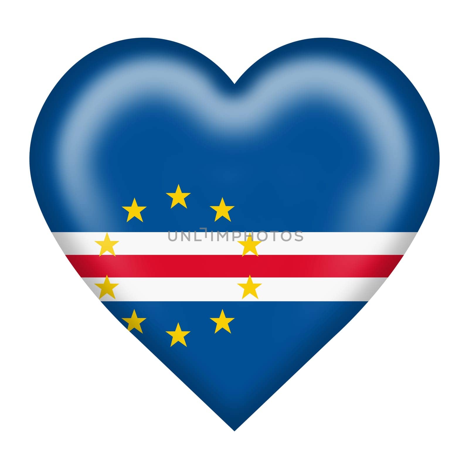 A Cape Verde flag heart button isolated on white with clipping path 3d illustration