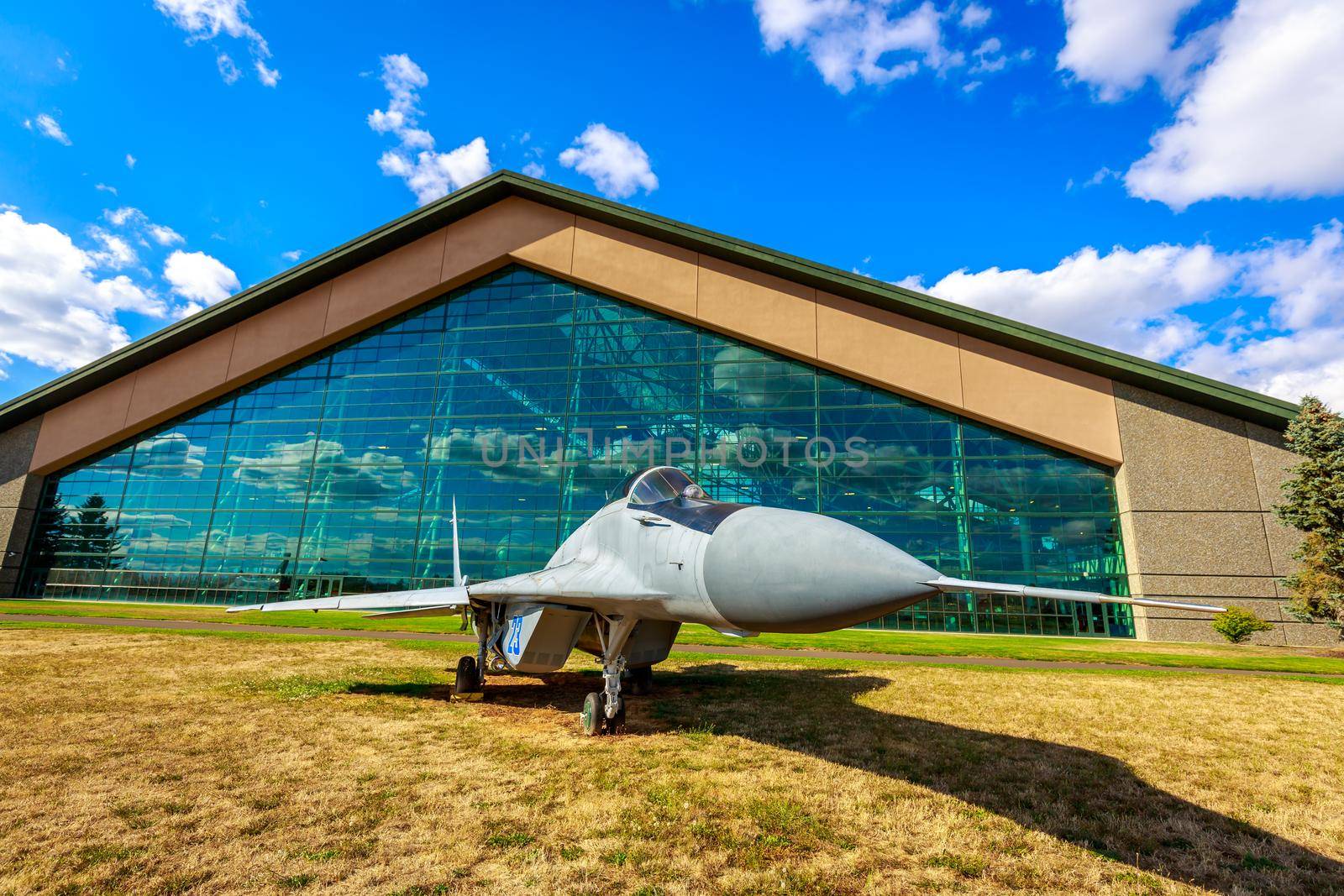 McMinnville, Oregon - August 31, 2014: Military fighter aircraft Mikoyan Gurevich MiG-29 "Fulcrum" on exhibition at Evergreen Aviation & Space Museum.