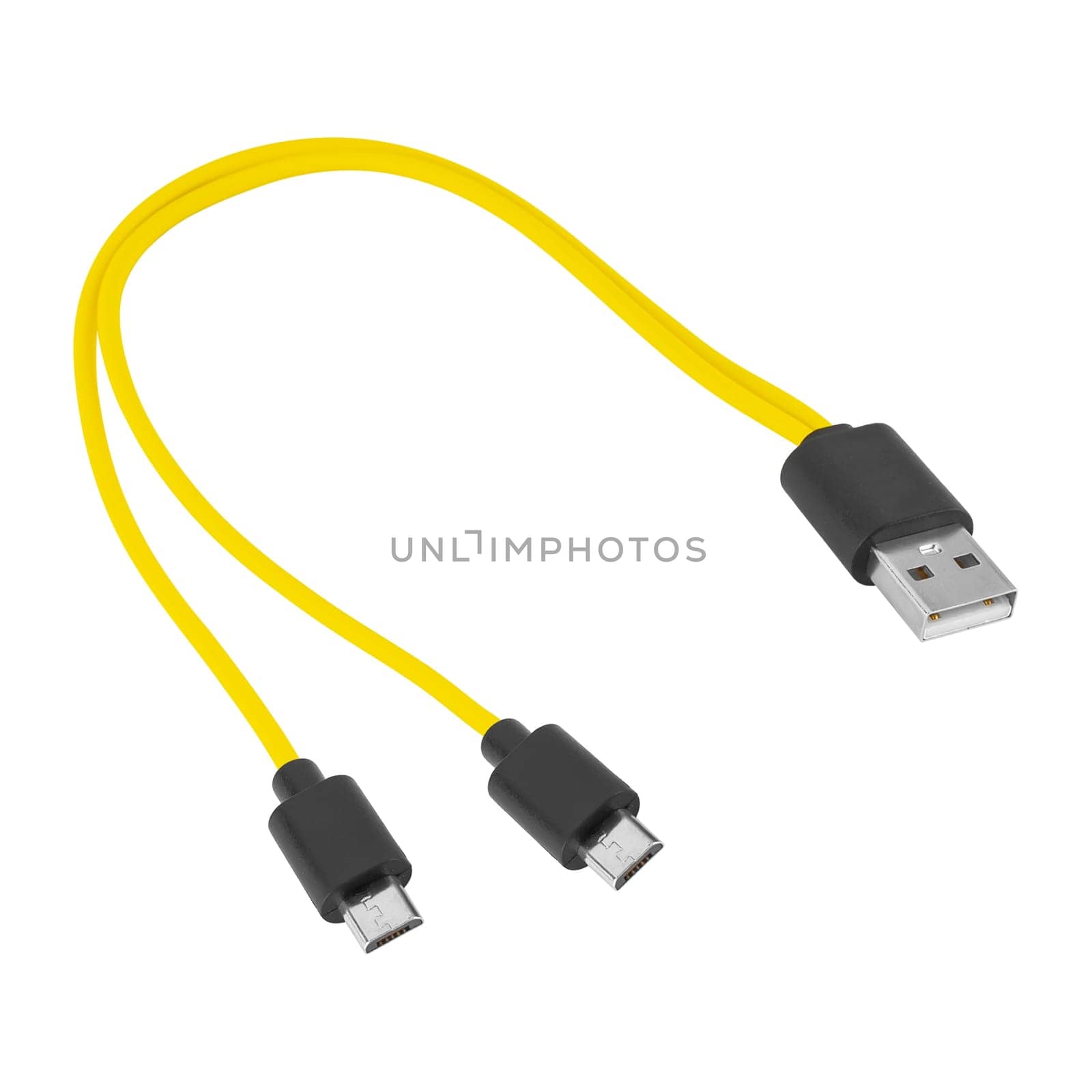 Cable with USB and micro USB connector, on white background