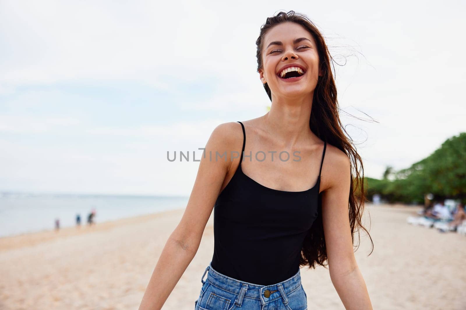 beach woman sand holiday summer sea ocean nature vacation young smile by SHOTPRIME