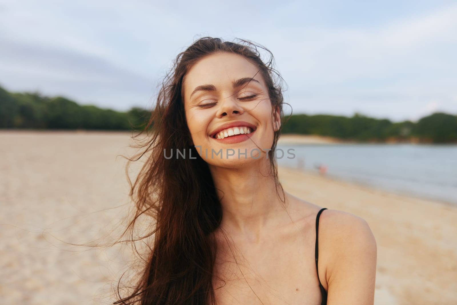 vacation woman smile ocean caucasian beach lifestyle sand summer sunset sea by SHOTPRIME