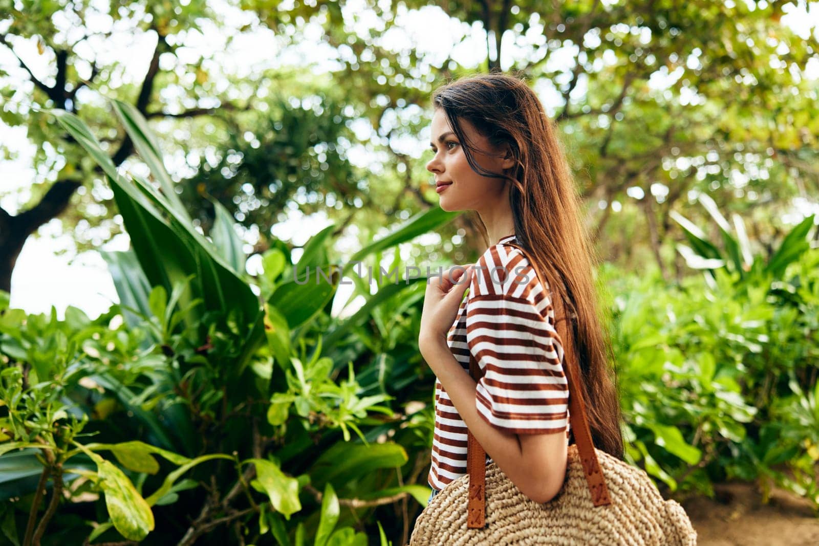 hair woman grass beauty girl freedom walk happy long walking nature beautiful summer female lifestyle health smiling portrait natural park joy care t-shirt