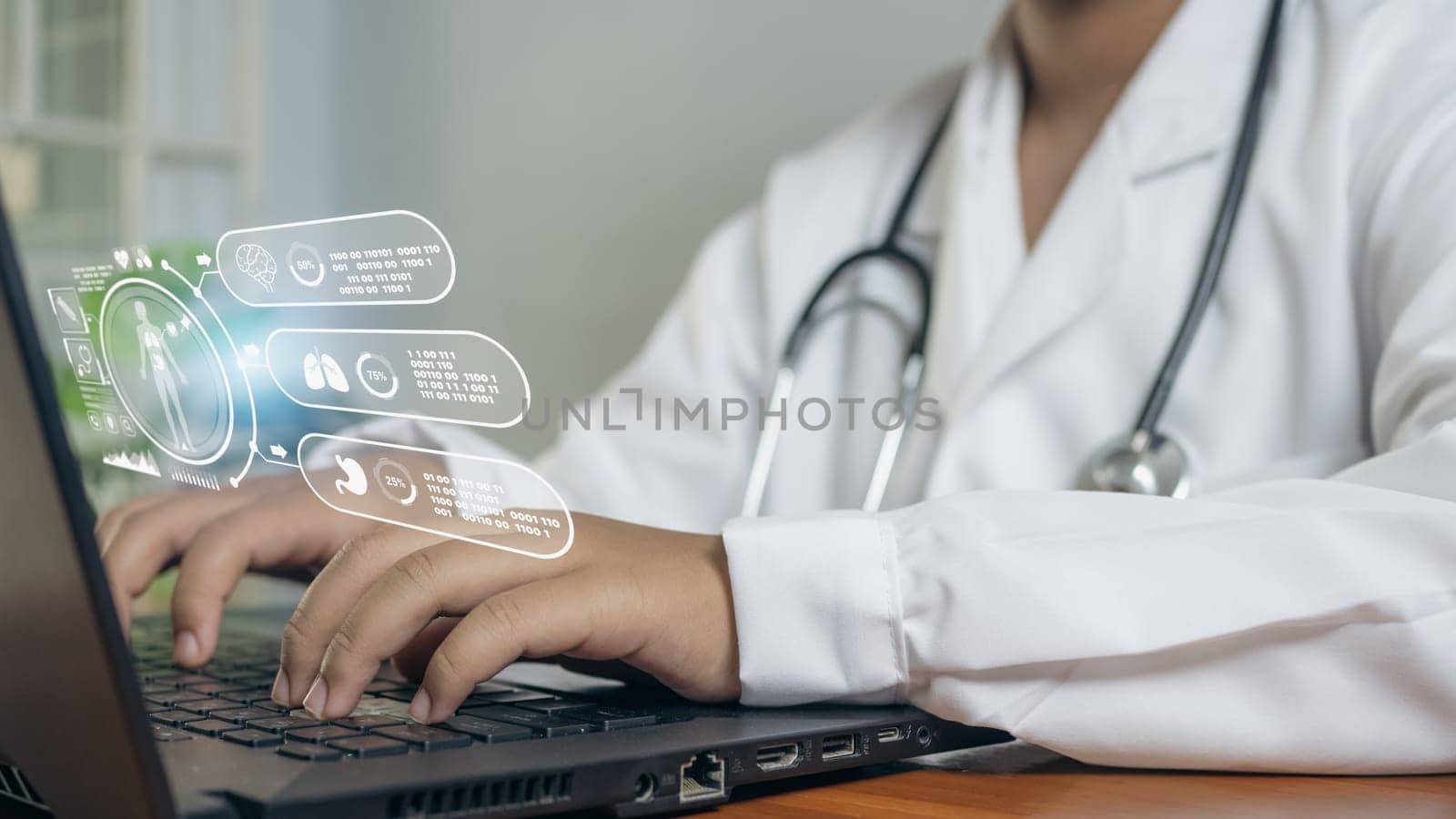Doctors use  computers to research medical information. medical concept by Unimages2527