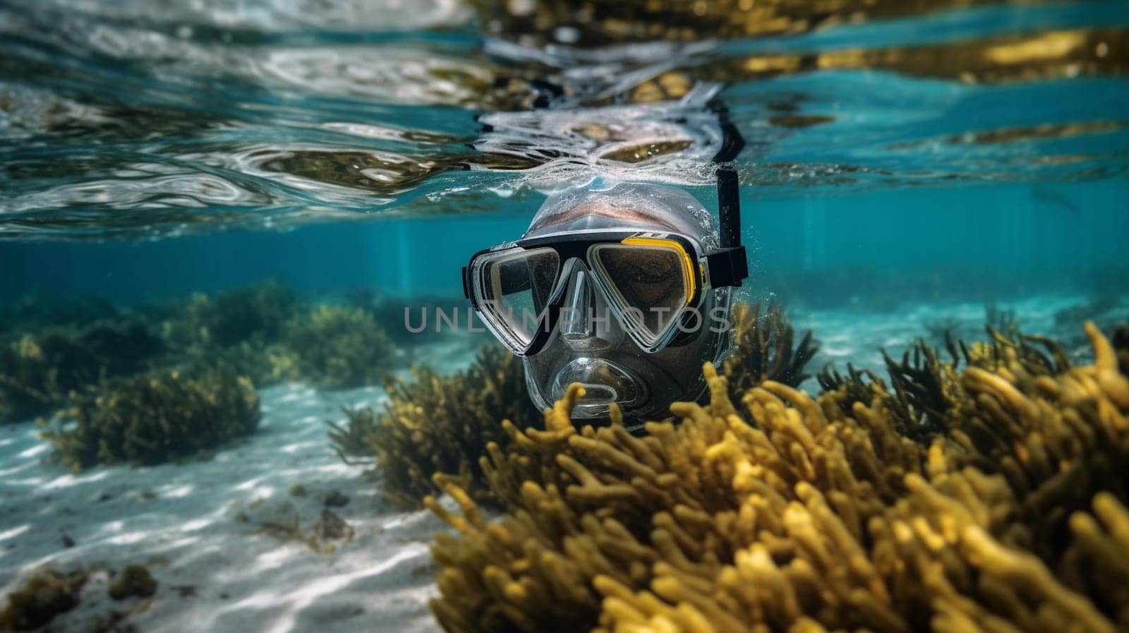 Snorkeling mask and tube. AI Generative.