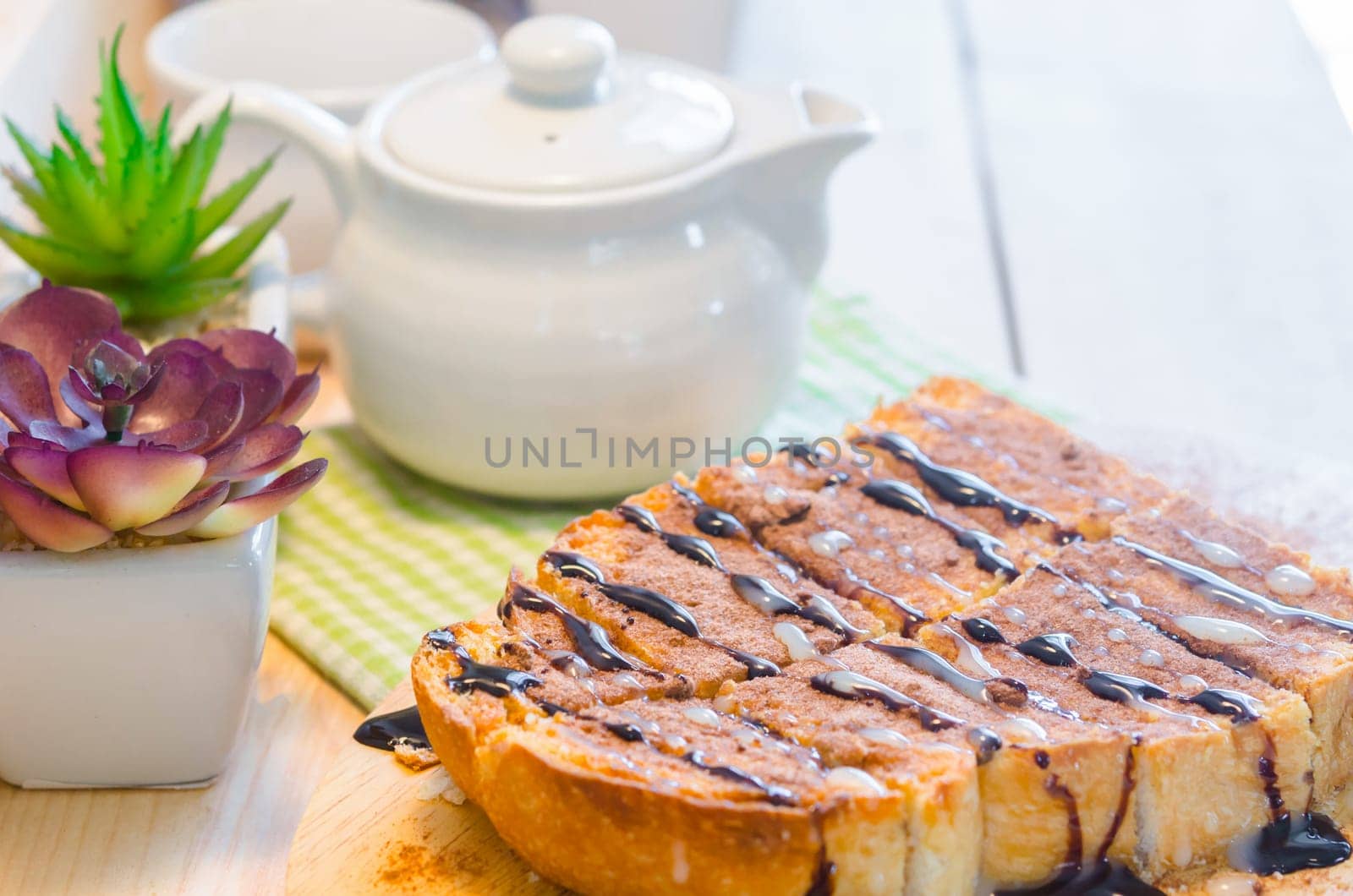 Morning toasts with chocolate and condensed milk.