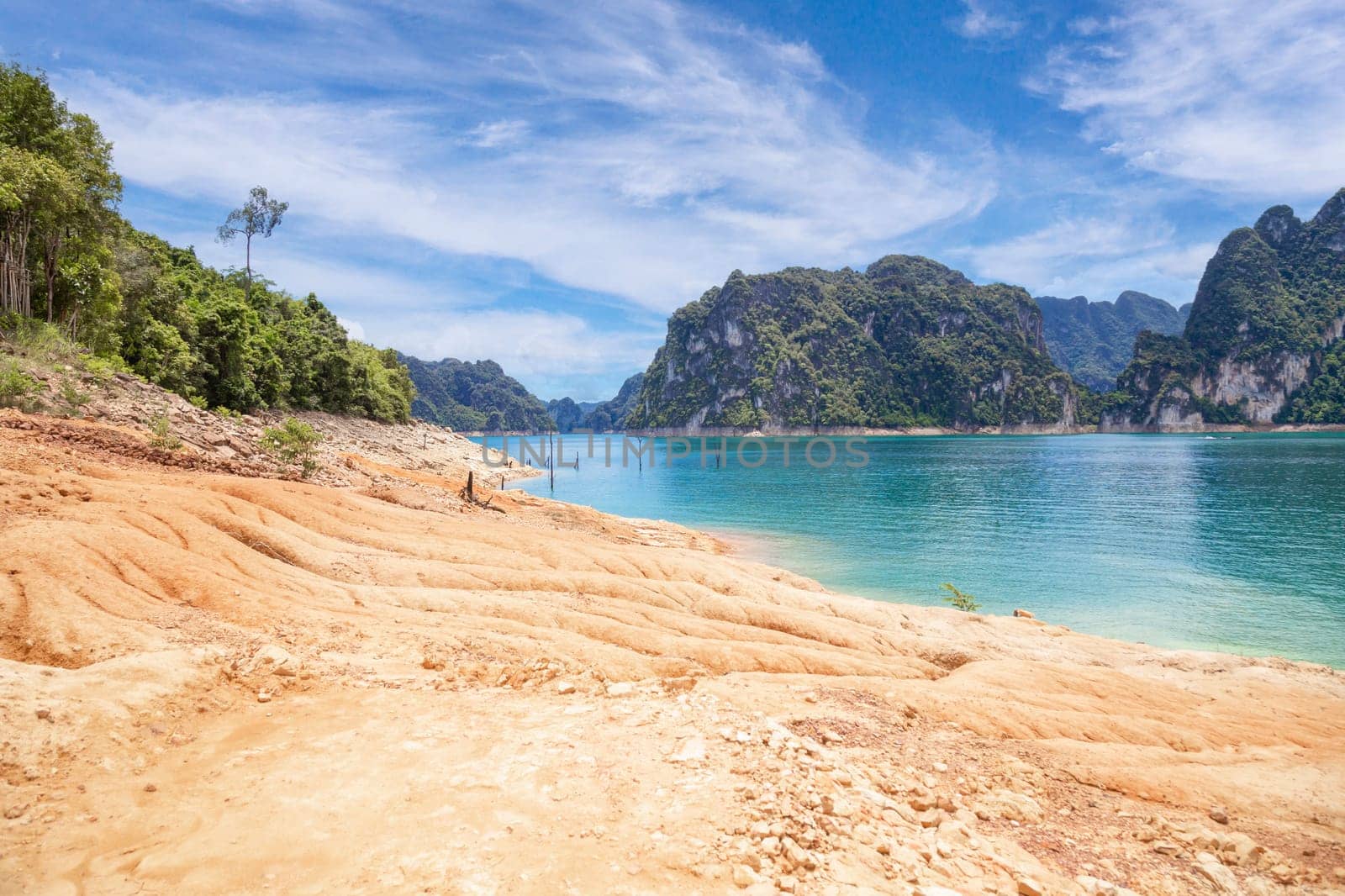 The mountains, forests, trees in the rainy season, Cheow Lan Dam or Ratchaprapha Dam Surat Thani Province, Thailand