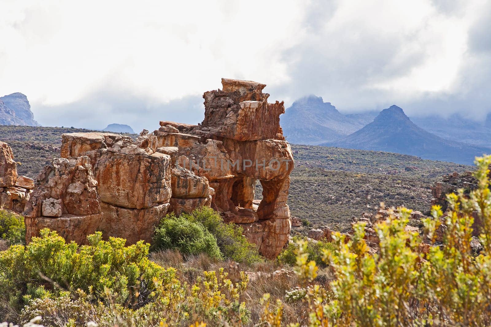 Landscape with interesting rock formations at Truitjieskraal in the Cederberg Wilderniss Area, Western Cape, South Africa