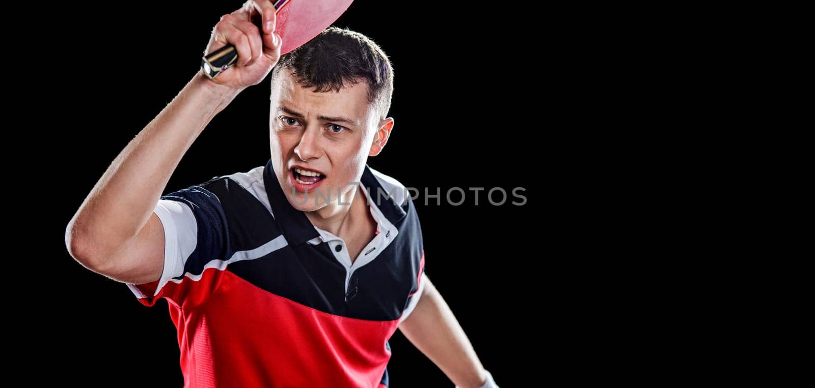 Table tennis player. Download a photo of a table tennis player for a tennis racket packaging design. Image for tennis ball box template. Ping pong.