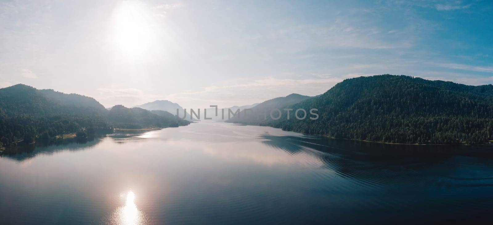 Aerial view on Teletskoye lake in Altai mountains by rusak