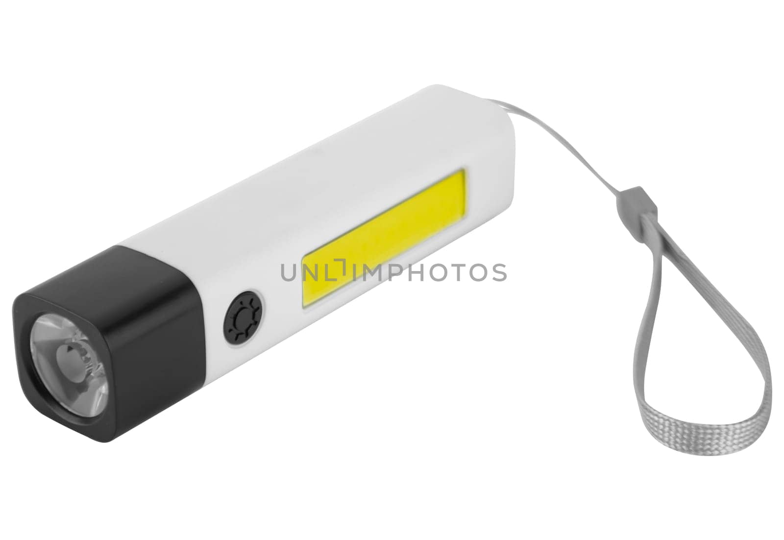 Battery-powered LED hand flashlight, on white background by A_A