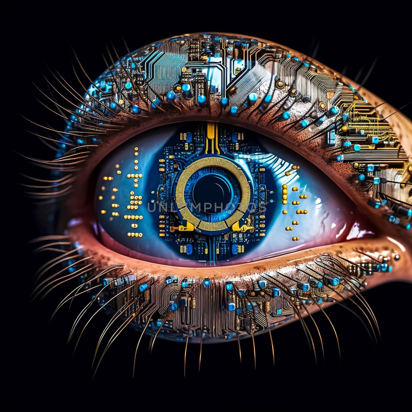 artificial intelligence vision, futuristic robot eye, modern technology, made with Generative AI by Edophoto