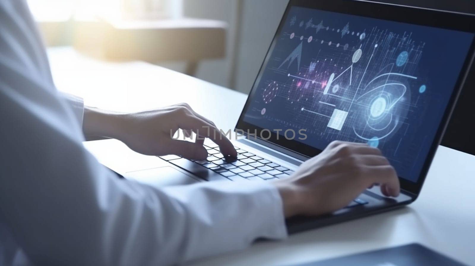 Male doctor using tablet computer in clinic, close-up. Perfect medical service in hospital. Medicine and healthcare concept. High quality photo