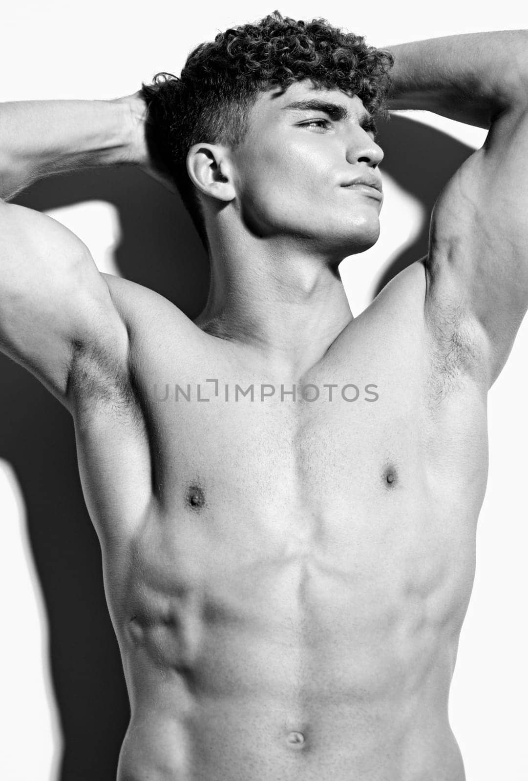 man studio bodybuilder sport model beautiful adult white strong sexy naked black bicep by SHOTPRIME