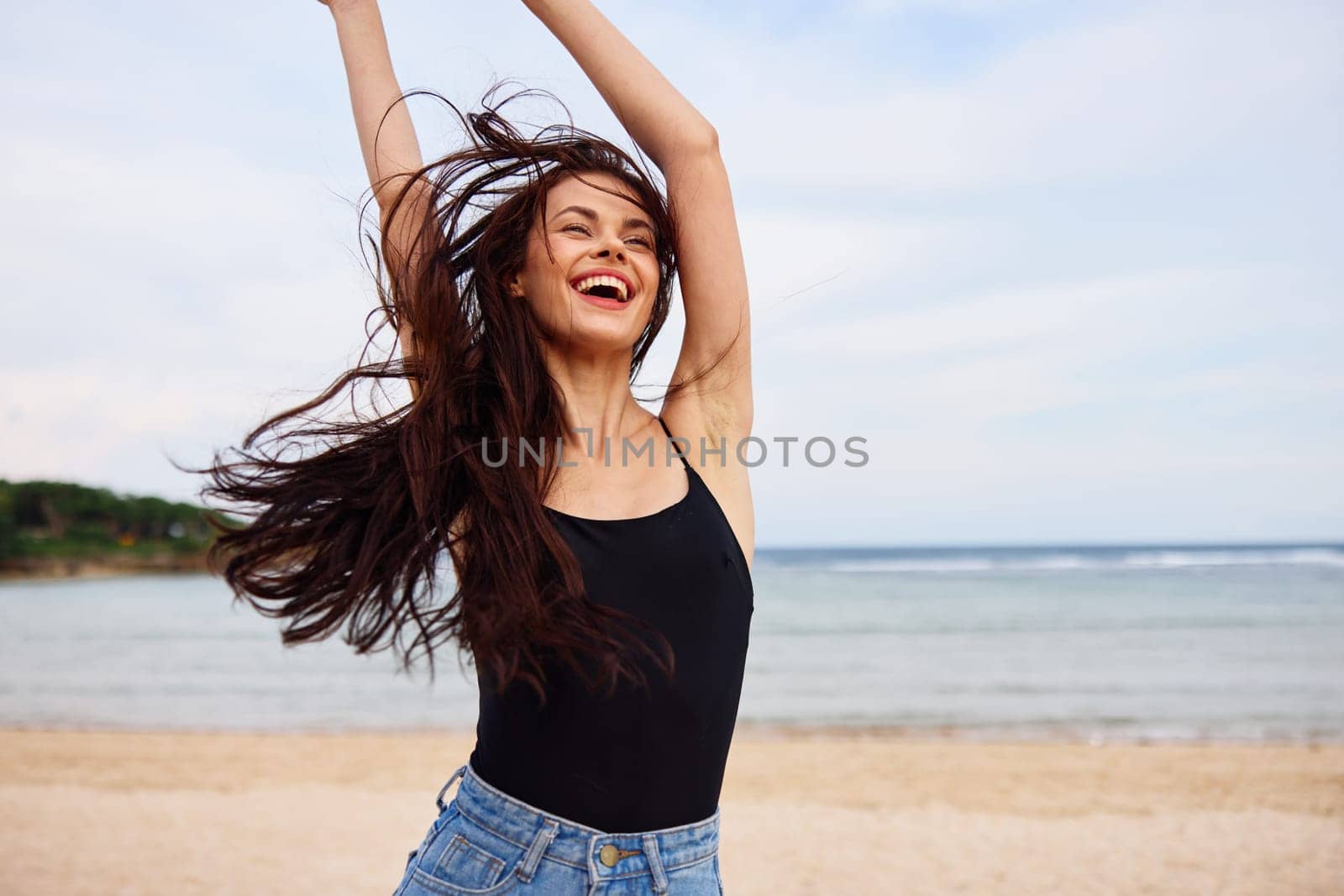 woman sea sunset young travel running walking beach smile lifestyle summer by SHOTPRIME