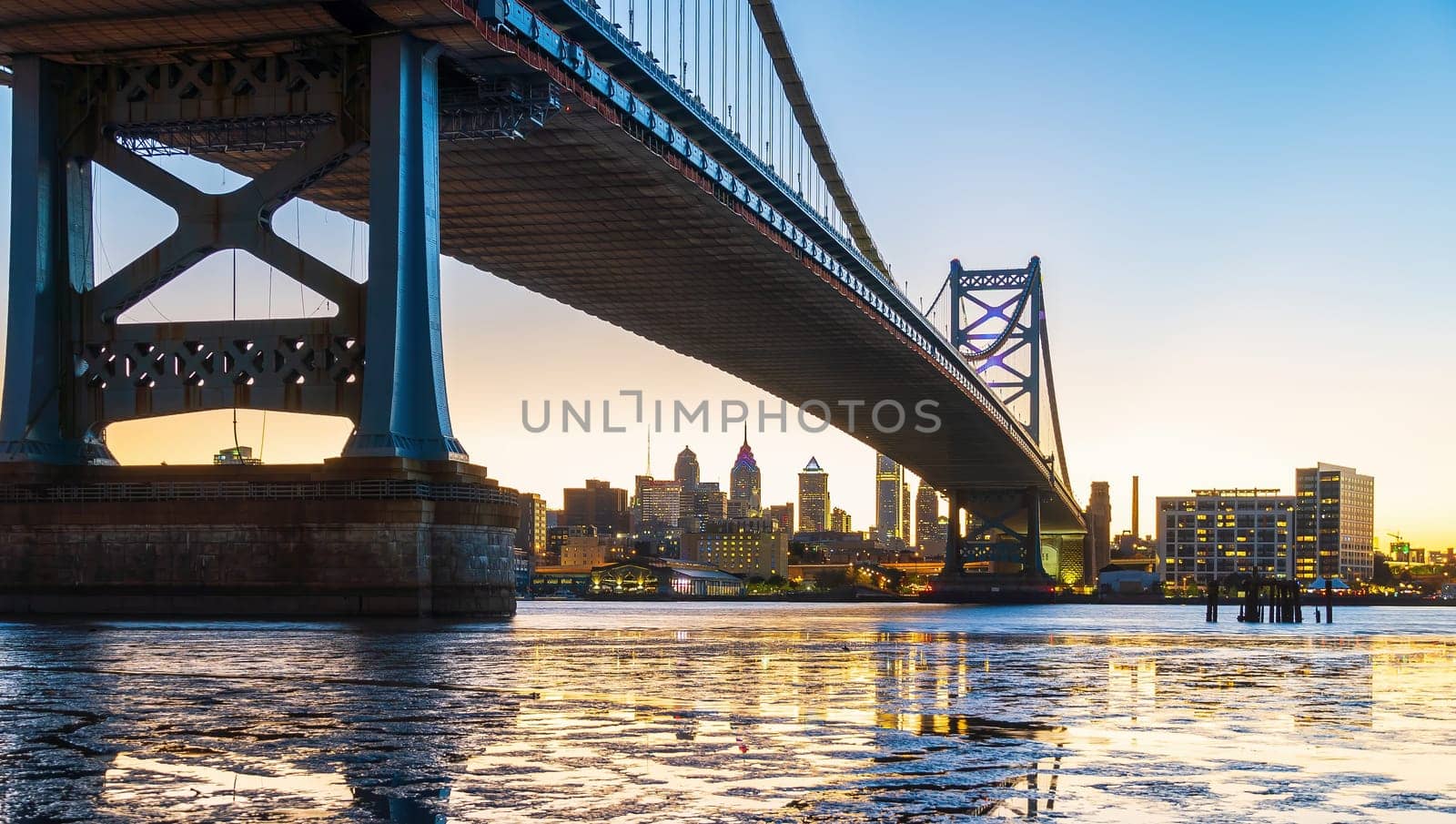 Philadelphia downtown city skyline with Benjamin Franklin Bridge, cityscape of  Pennsylvania USA