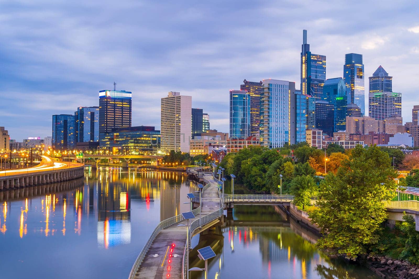 Philadelphia downtown city skyline, cityscape of  Pennsylvania USA