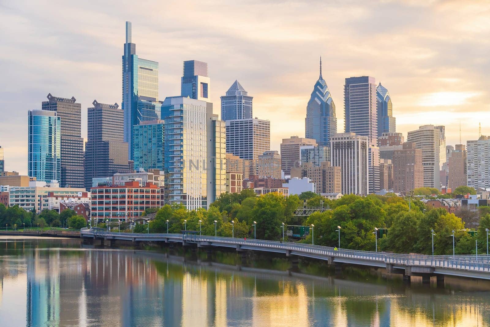 Philadelphia downtown city skyline, cityscape of  Pennsylvania USA