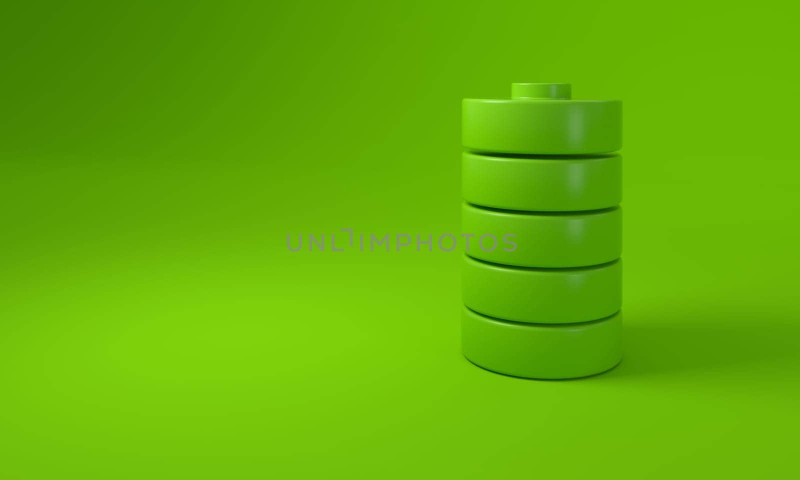 Battery on green background. Sustainability concept. by ImagesRouges