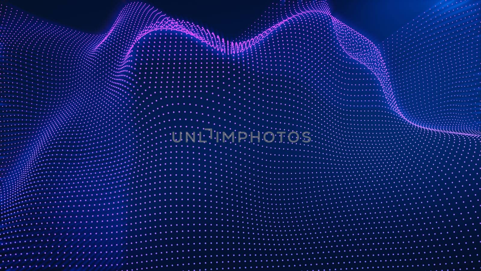 Abstract blue background with waves with purple led light. Data network concept.