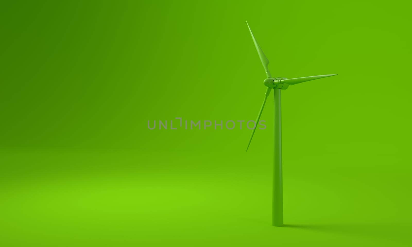 Wind turbine on green background. Sustainability concept. by ImagesRouges