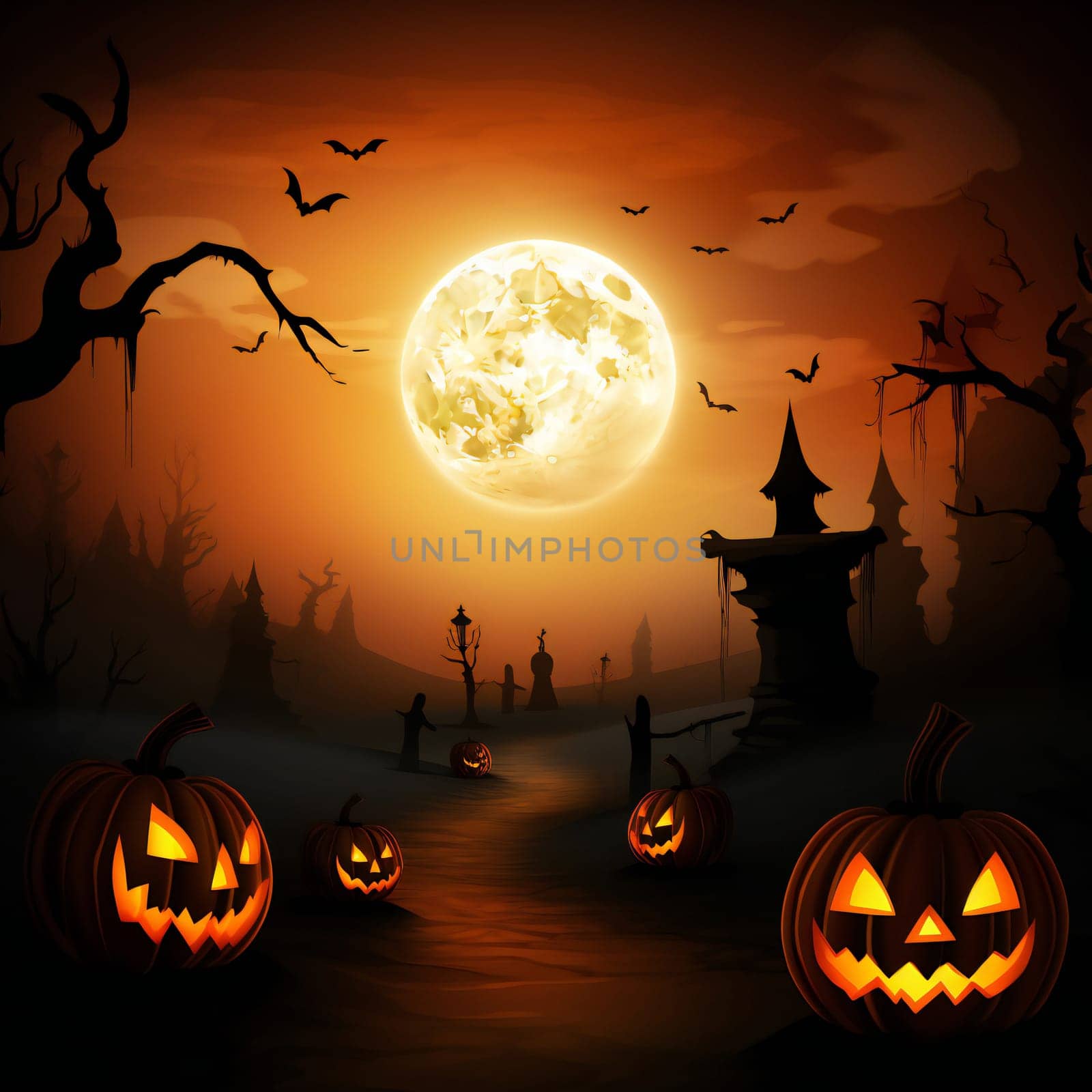 Flat design halloween background, halloween background. card generative ai by juliet_summertime
