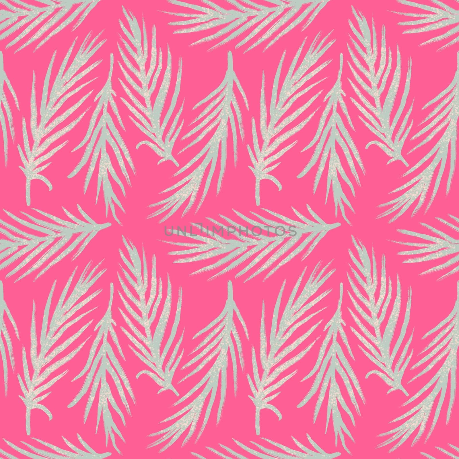 Hand drawn seamless pattern with pink palm leaves monstera leaf, beige baby girl fabric print. Tropical jungle holiday vacation design, cute summer plant nature