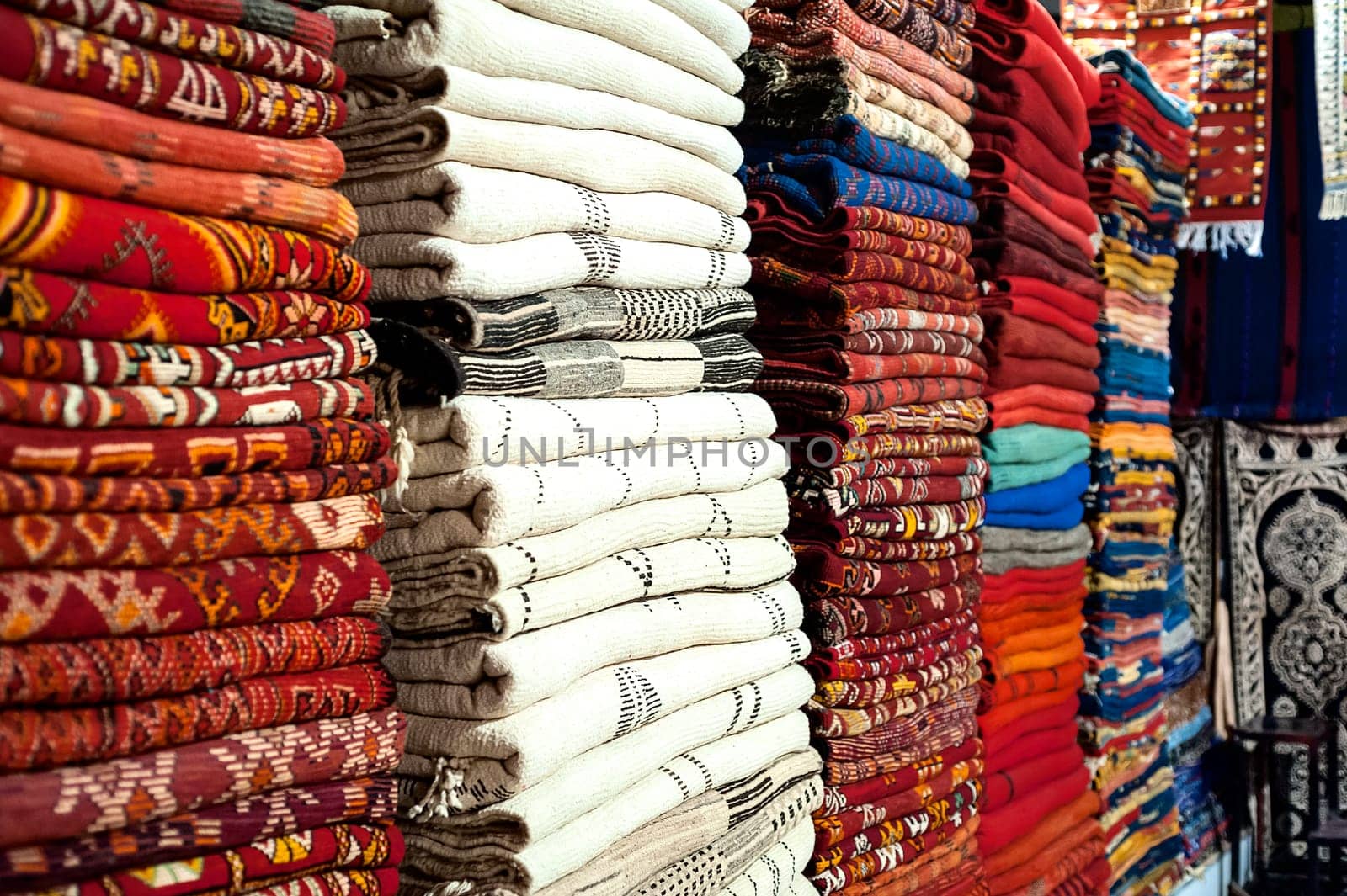 Carpets for sale in the Souk of Marrakech, Morocco