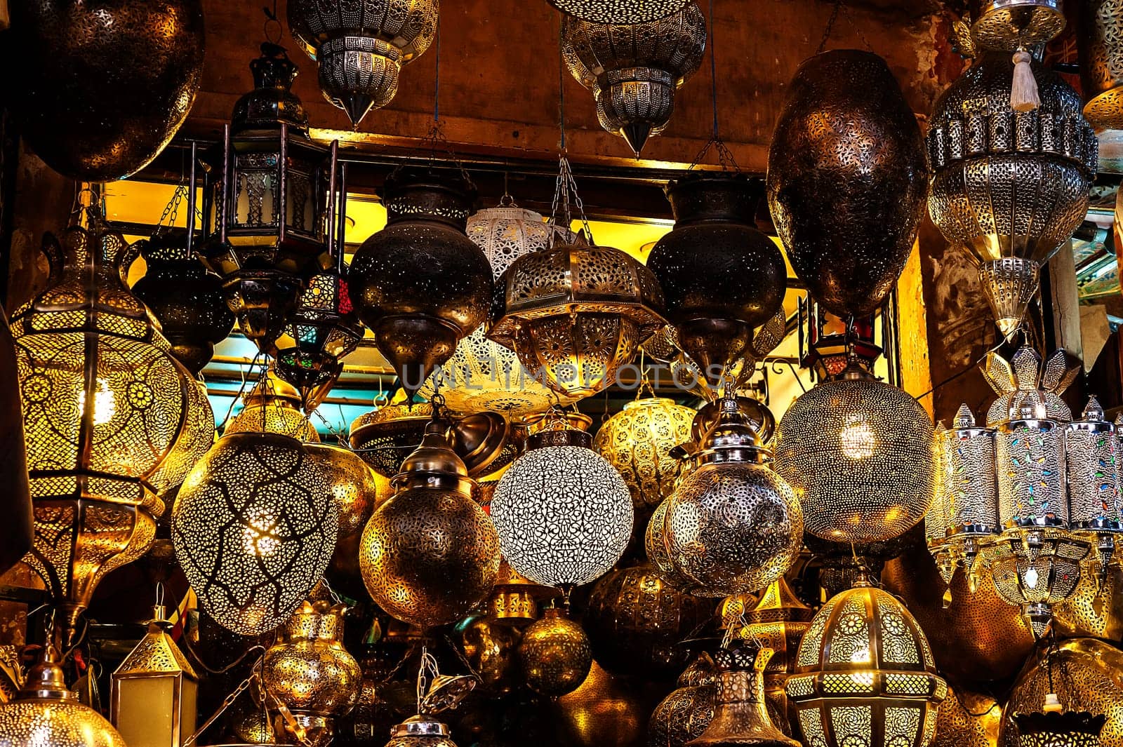 Lamps for sale in the Souk of Marrakech, Morocco