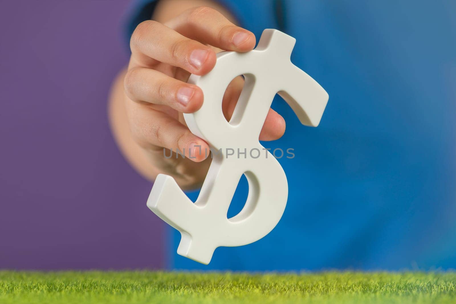 Recession or crisis in the USA. The concept of growth or fall of the economy in the USA. Dollar sign in hand on a purple background as a symbol of the global financial crisis. by SERSOL