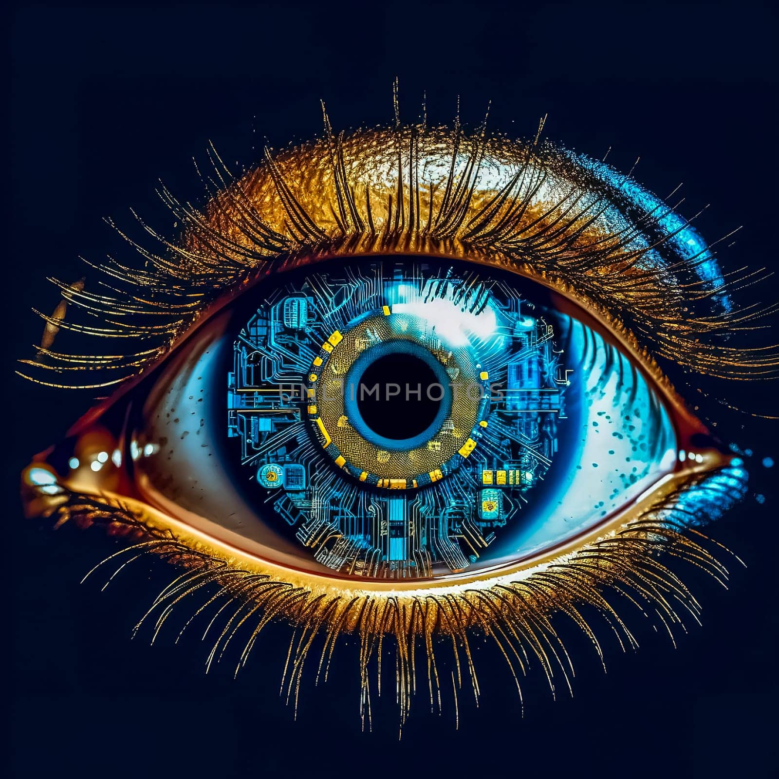 robotic eye, made with Generative AI. High quality illustration