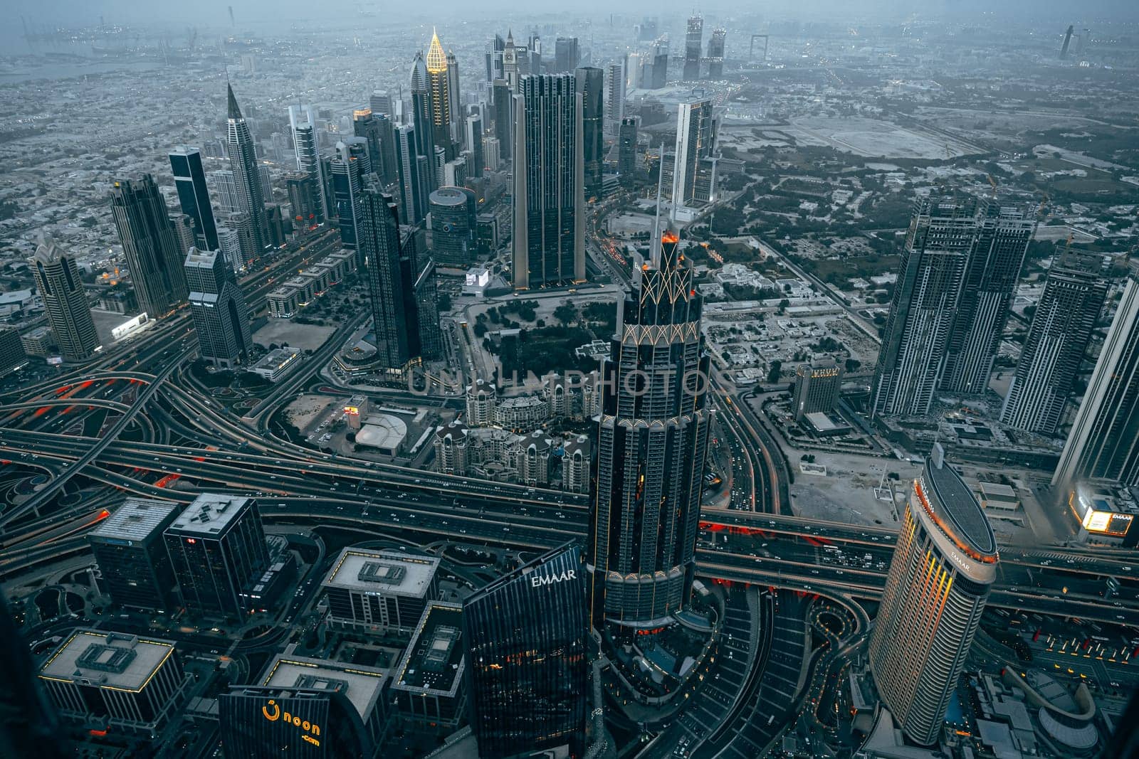 DUBAI, UAE - MARCH, 2021: At the top of Burj Khalifa, cityscape of Dubai by Fabrikasimf