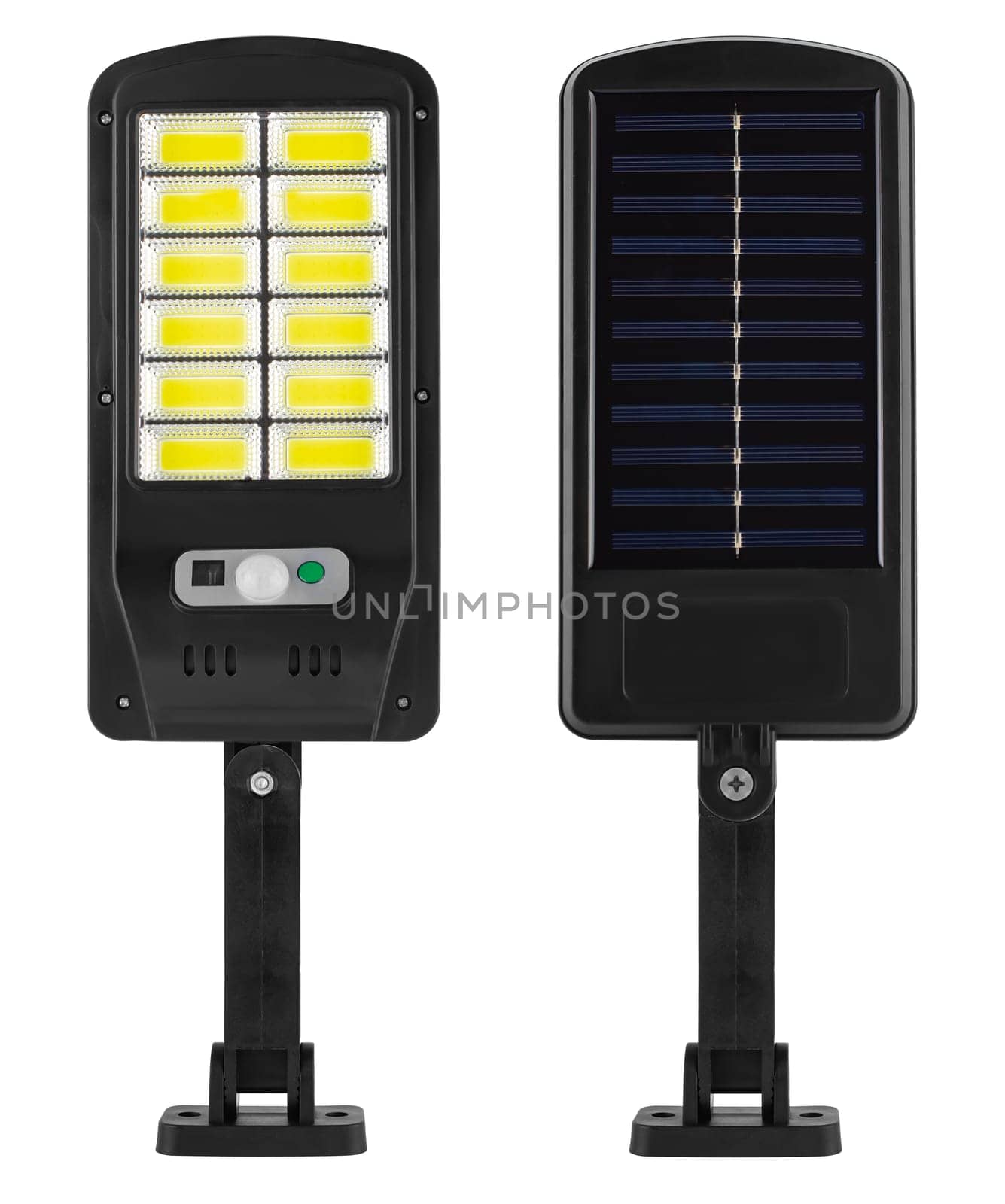 LED wall lamp with solar panel, on white background in insulation by A_A