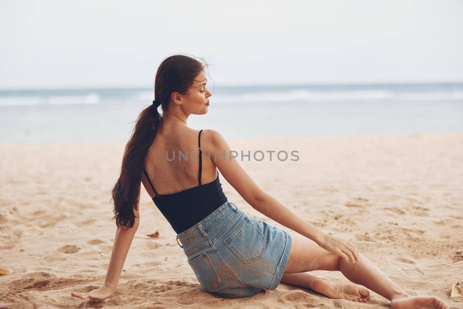 Woman Sand Beach Sitting Freedom Travel Vacation Nature Adult Smile Sea Royalty Free Stock Image 0124