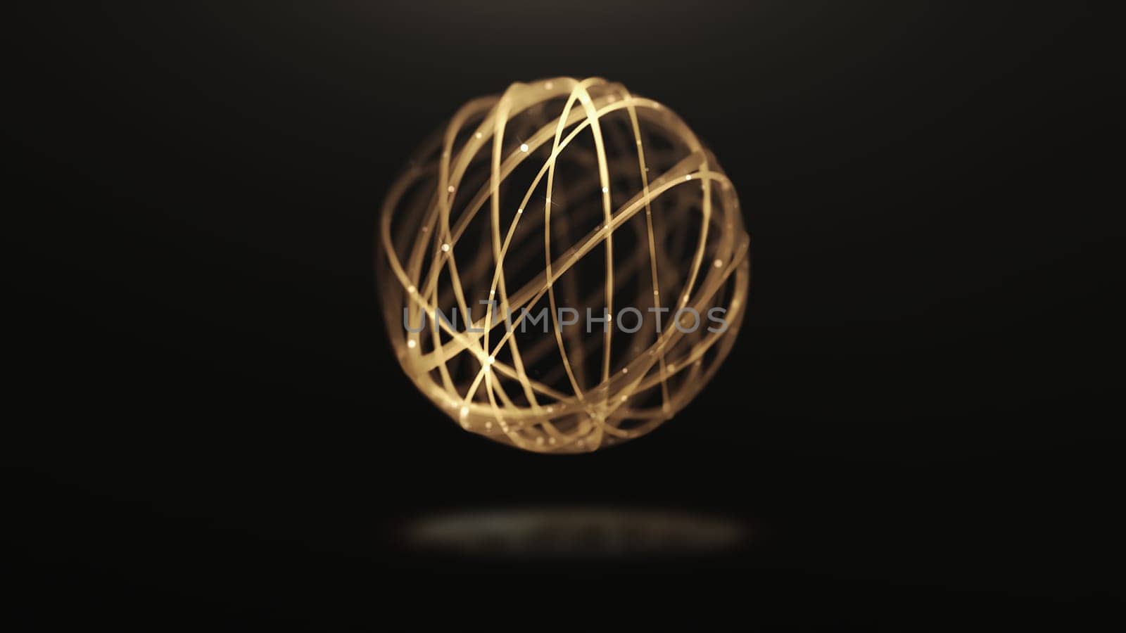 3d render golden lines with glitter forming a circle on black background in 4k