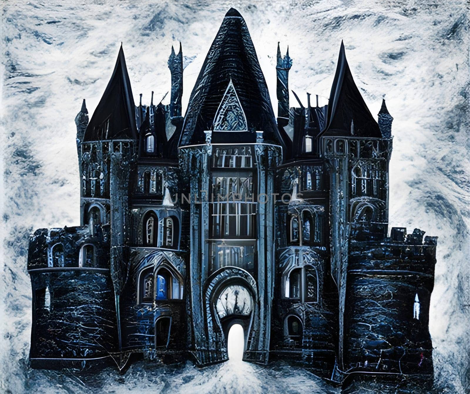 Dramatic and dark gothic castle with a light background.. Generative AI..
