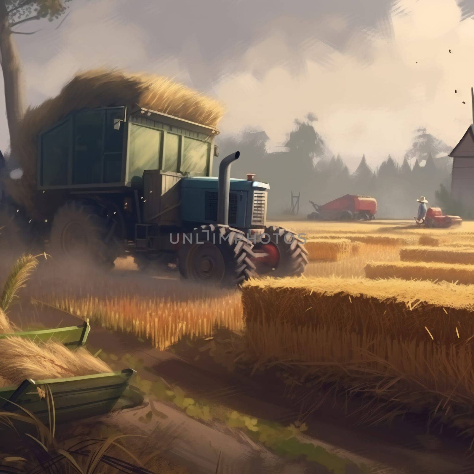 Wheat crop harvest. view of combine harvester at work during harvest time. generative ai by juliet_summertime