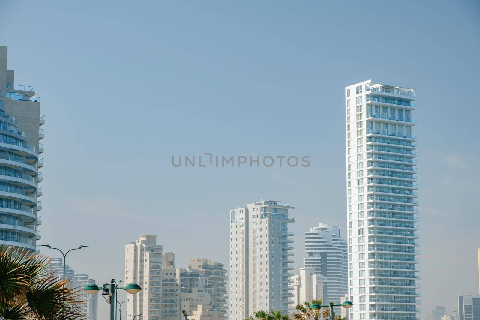 Highway skyline and city buildings. Skyscraper and Cityscape