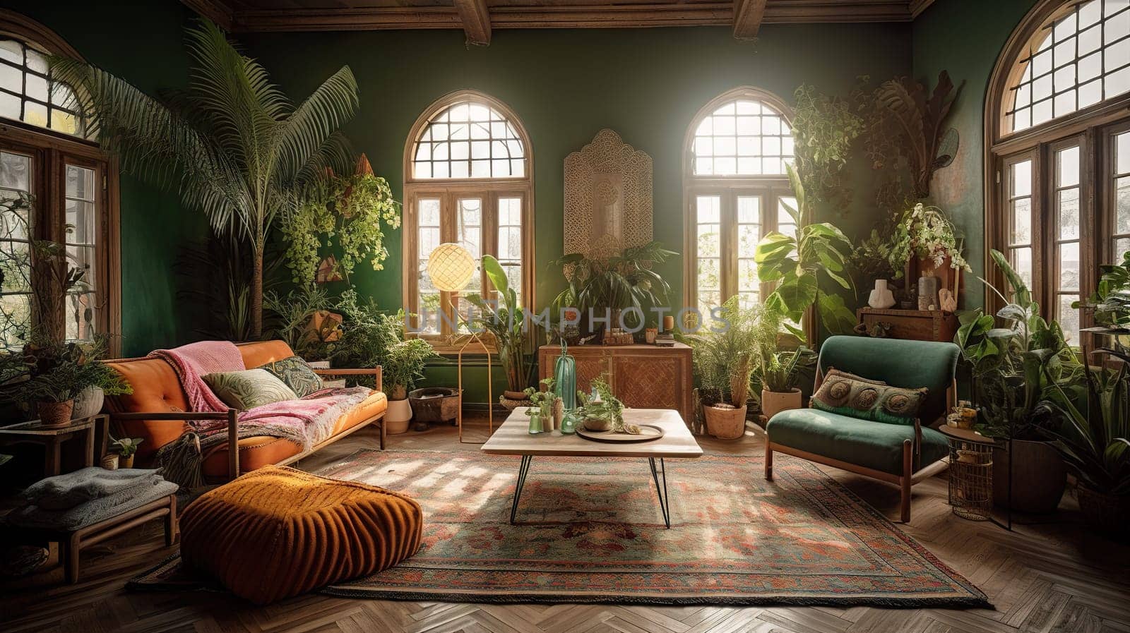 Tropical Living Room - generative AI - AI generated