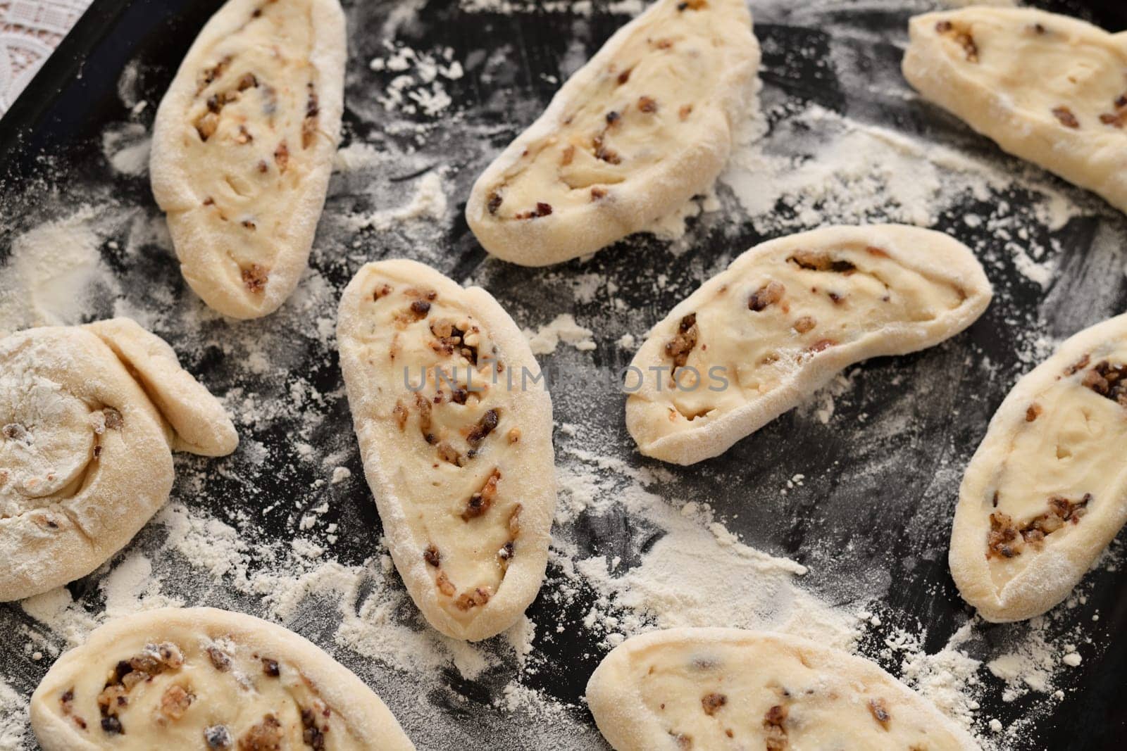 Sweet rolls of biscuit dough uncooked