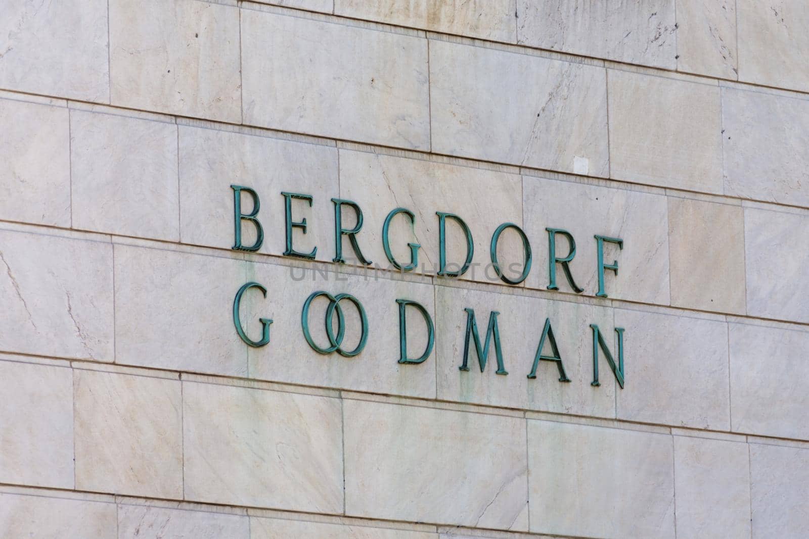 NEW YORK, USA - MAY 15, 2019: Bergdorf Goodman store sign in New York Manhattan