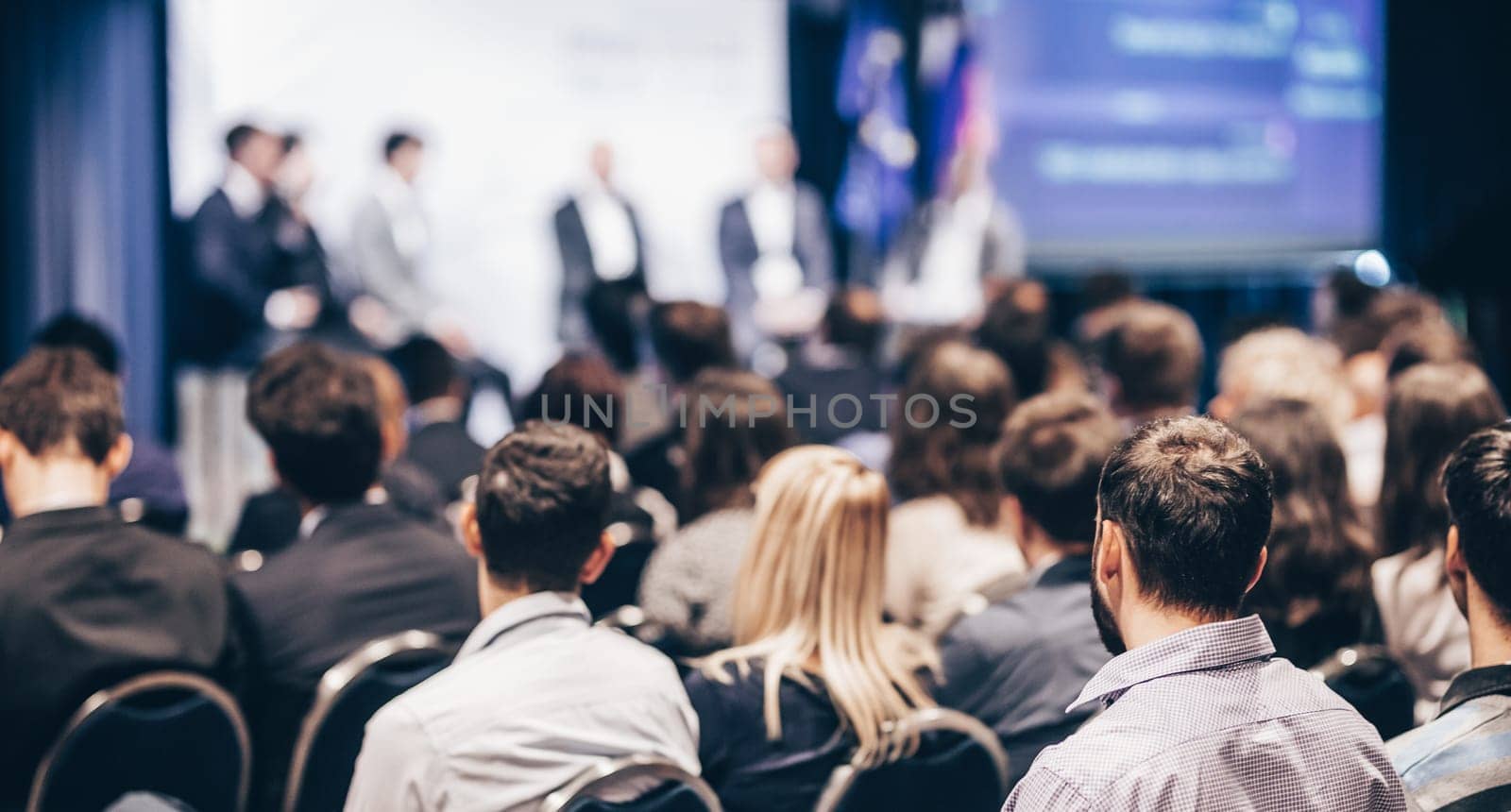 Round table discussion at business conference meeting event.. Audience at the conference hall. Business and entrepreneurship symposium. by kasto