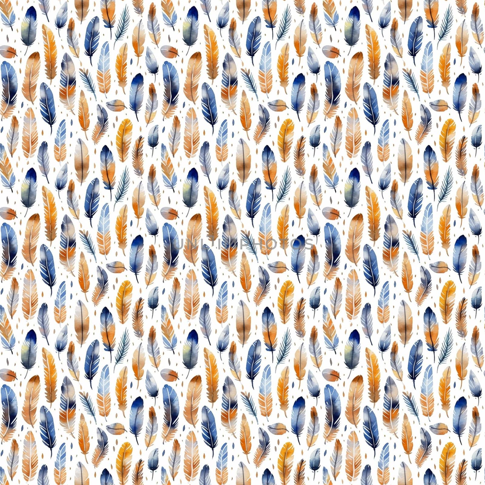 Bird feathers seamless pattern, a watercolor illustration. Generative ai