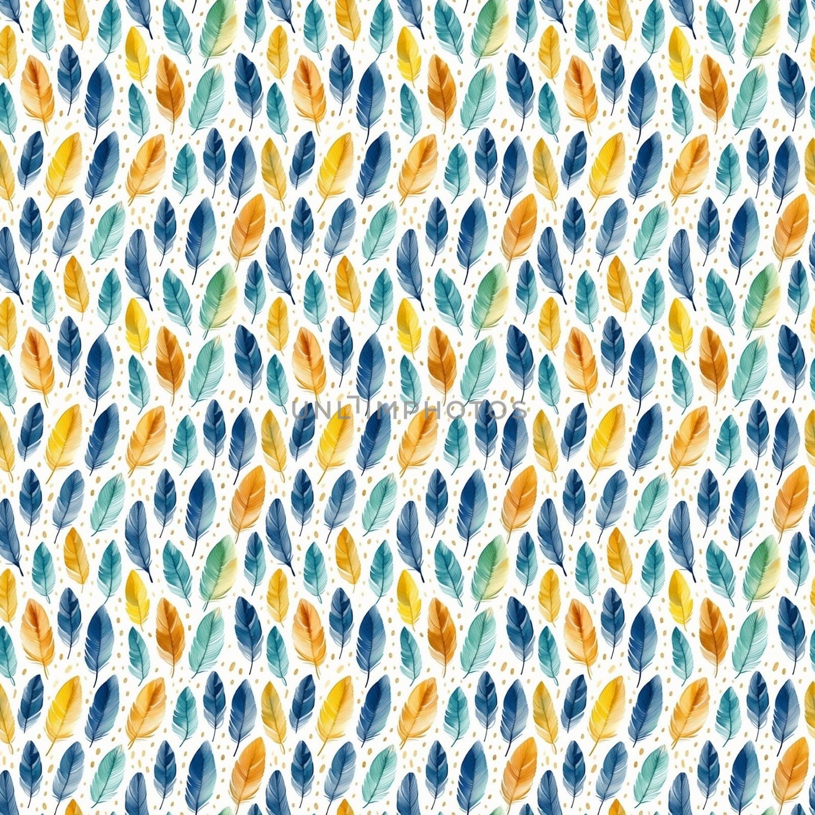 Bird feathers seamless pattern, a watercolor illustration. Generative ai