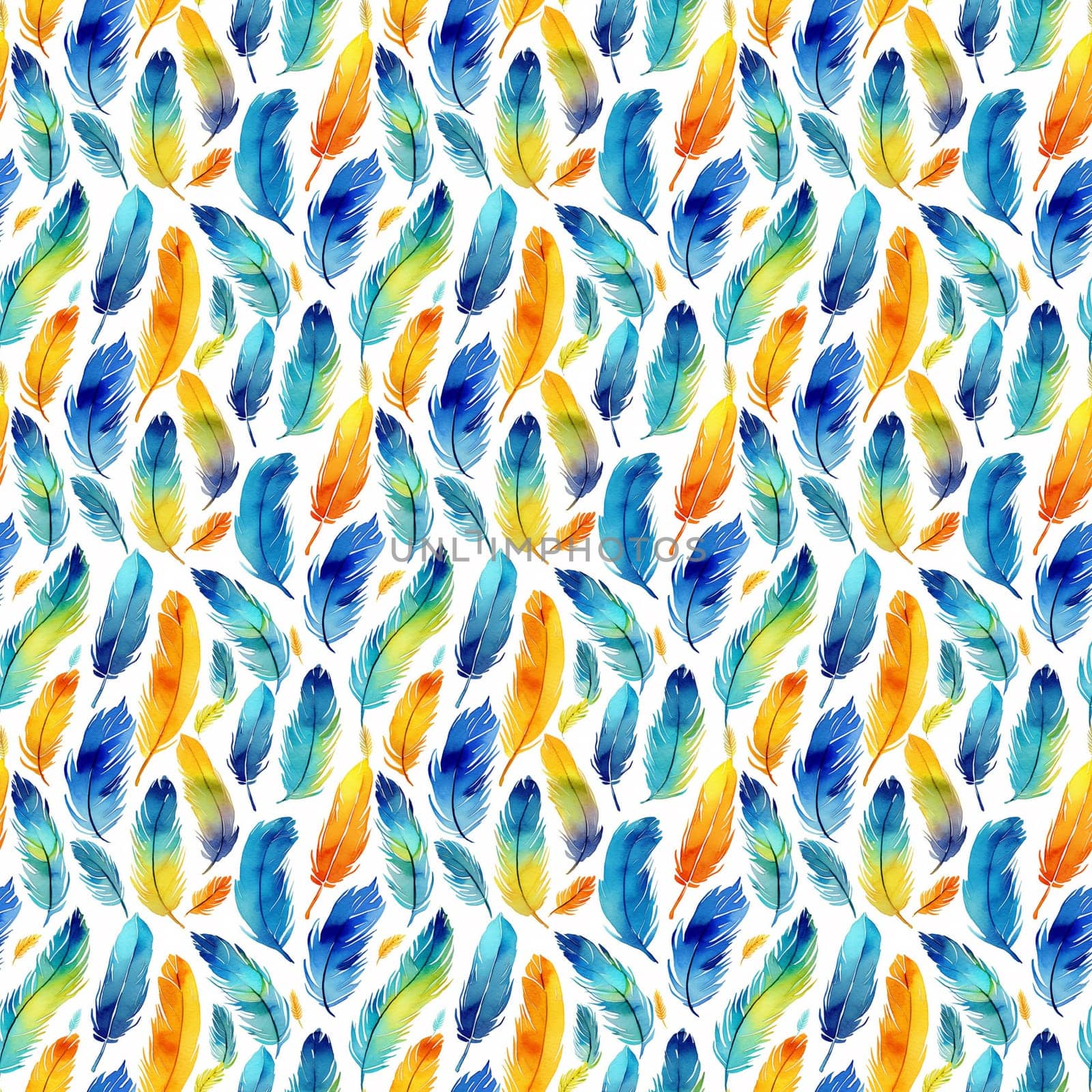 Bird feathers seamless pattern, a watercolor illustration. Generative ai