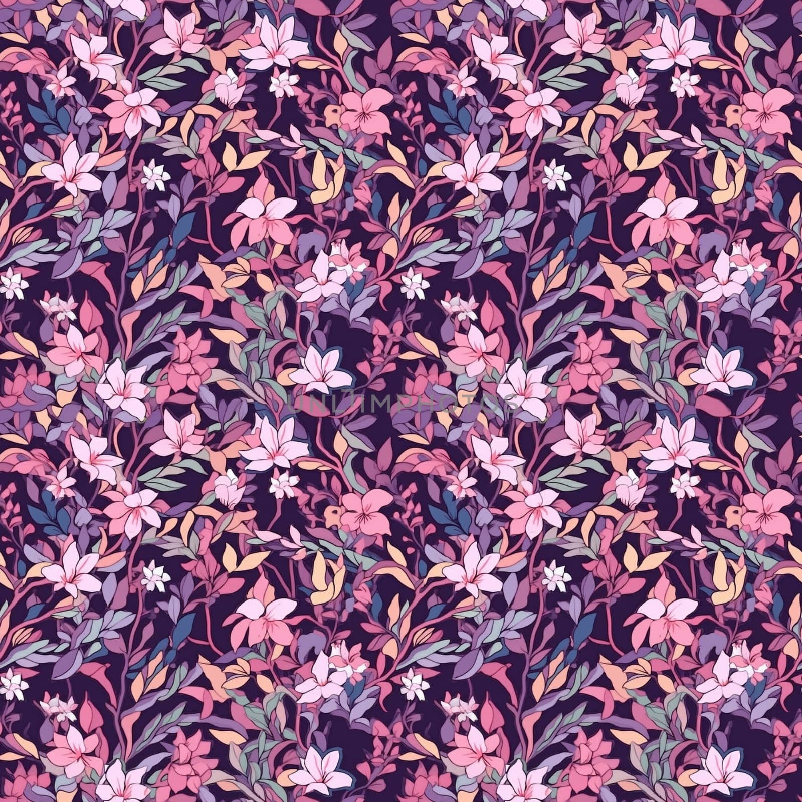 Seamless pattern flowers and leaves. Pattern in Asian Japanese style. generative ai by maclura