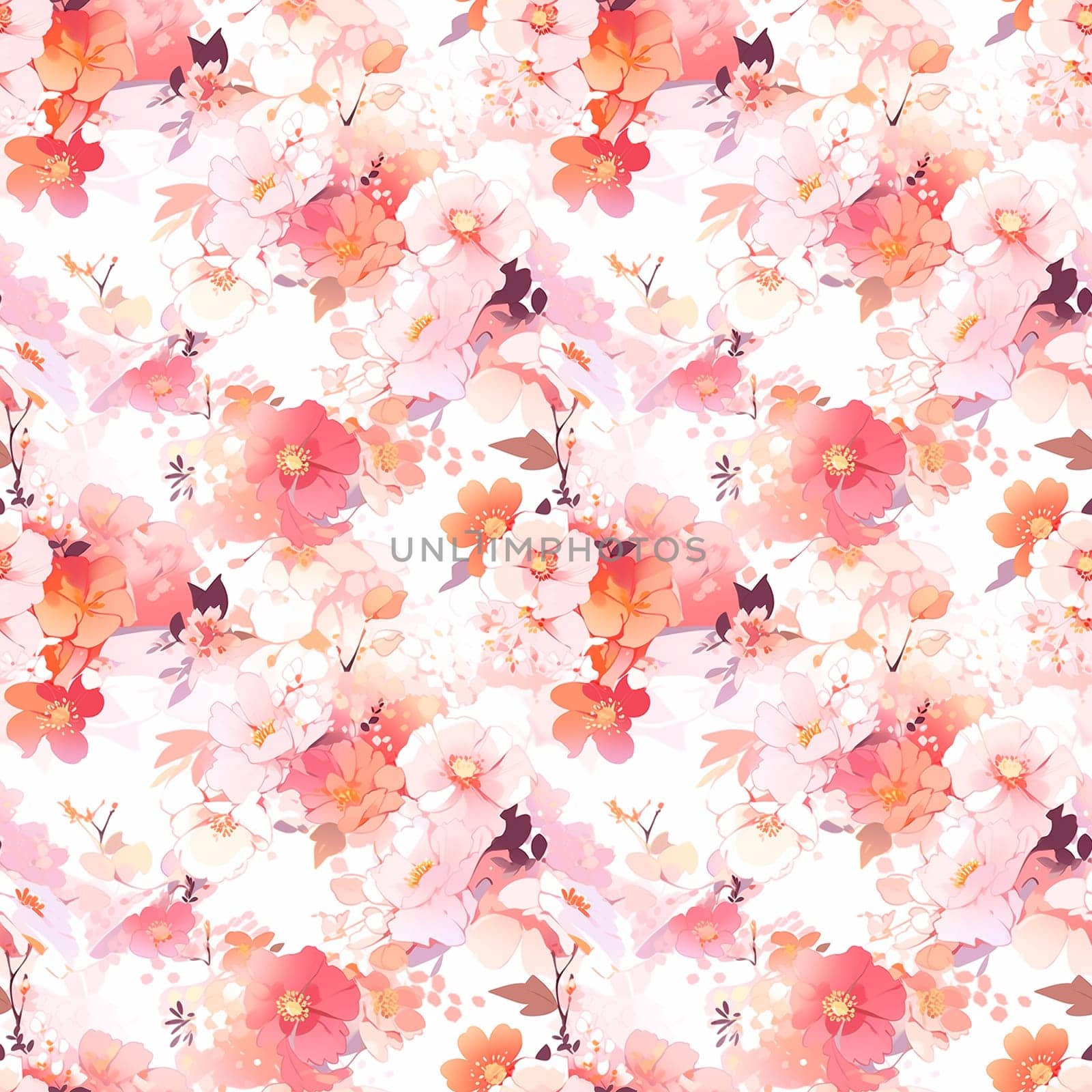 Seamless pattern flowers and leaves. Pattern in Asian Japanese style. generative ai by maclura